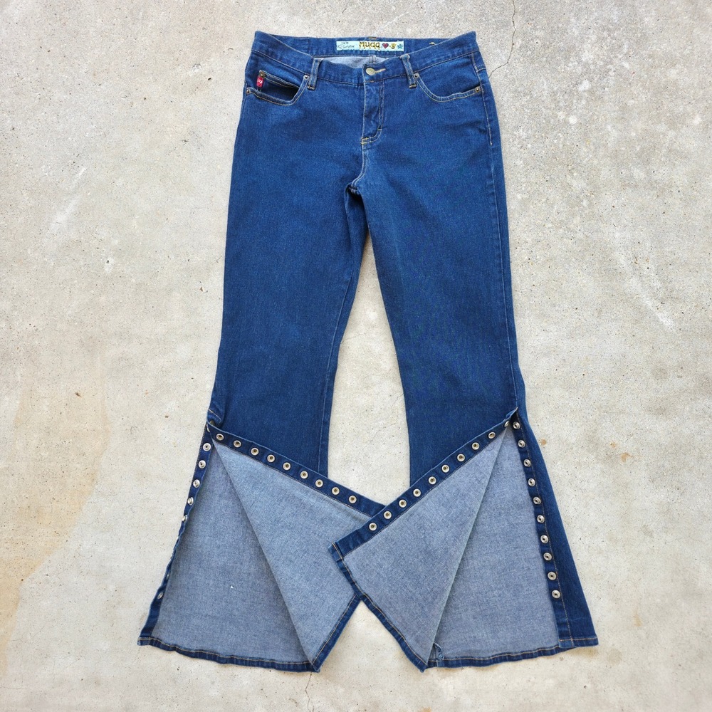 Vintage MUDD Jeans Size 28‎ Flare Bellbottom Y2K Snaps Low Rise 90s Embellished